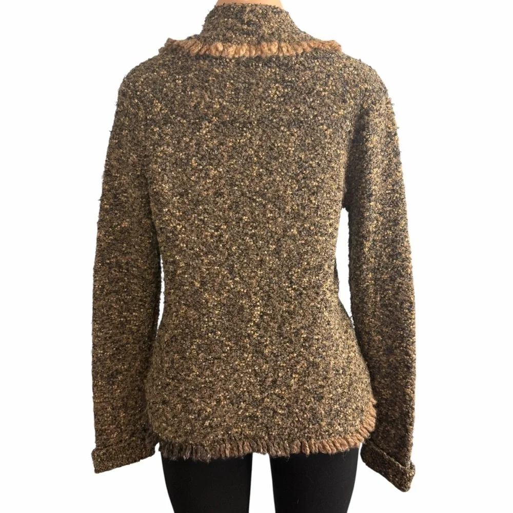 Coldwater Creek Rustic Boho Brown Wool Blend Knit Tweed Cardigan